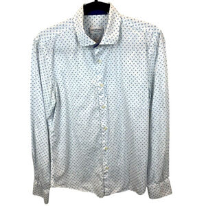 Nero Sfumato Positano Anchor Print Mens L Blue White Button Up Shirt Slim Fit